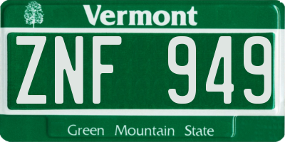 VT license plate ZNF949