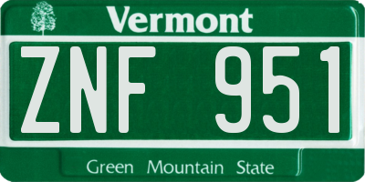 VT license plate ZNF951