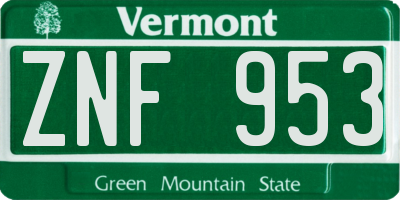 VT license plate ZNF953