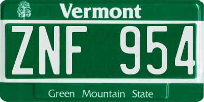 VT license plate ZNF954