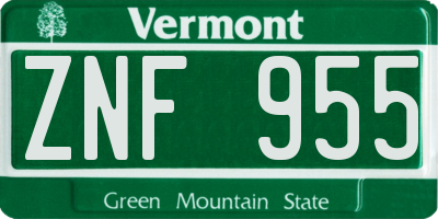 VT license plate ZNF955