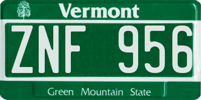 VT license plate ZNF956