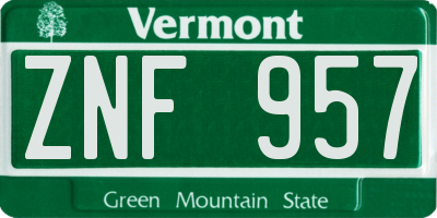 VT license plate ZNF957