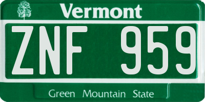 VT license plate ZNF959