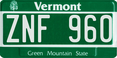 VT license plate ZNF960
