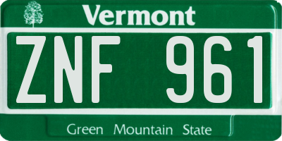 VT license plate ZNF961