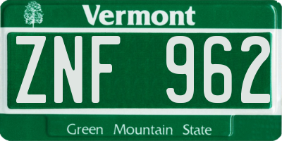VT license plate ZNF962
