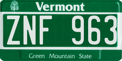VT license plate ZNF963