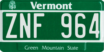 VT license plate ZNF964