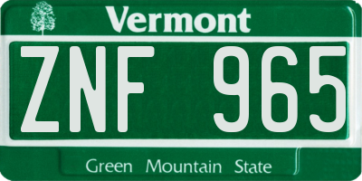 VT license plate ZNF965