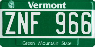 VT license plate ZNF966