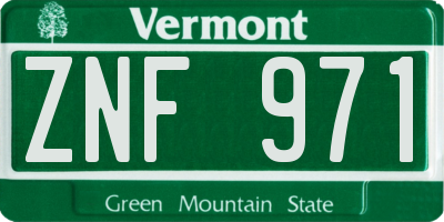 VT license plate ZNF971