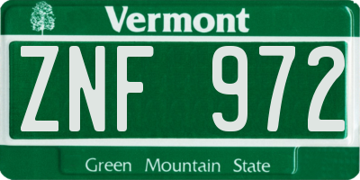 VT license plate ZNF972