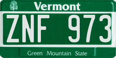 VT license plate ZNF973
