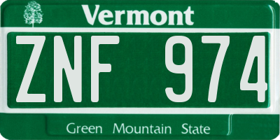 VT license plate ZNF974