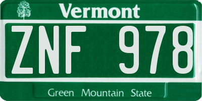 VT license plate ZNF978