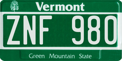 VT license plate ZNF980