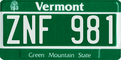 VT license plate ZNF981