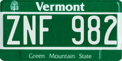 VT license plate ZNF982
