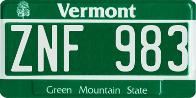 VT license plate ZNF983