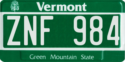 VT license plate ZNF984
