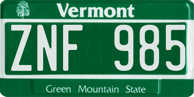 VT license plate ZNF985