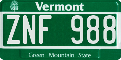 VT license plate ZNF988