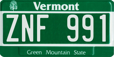 VT license plate ZNF991