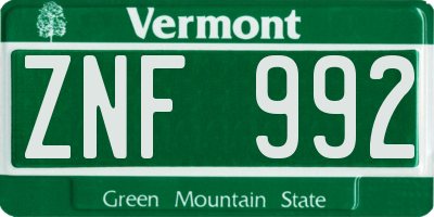 VT license plate ZNF992