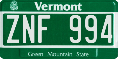VT license plate ZNF994