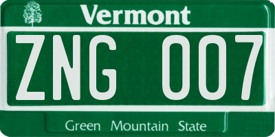 VT license plate ZNG007