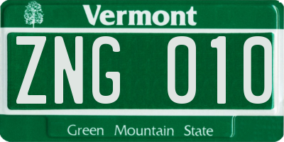 VT license plate ZNG010