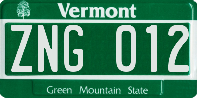 VT license plate ZNG012