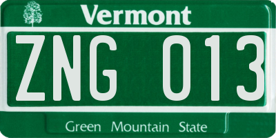 VT license plate ZNG013