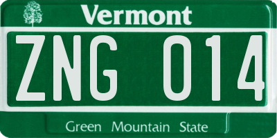 VT license plate ZNG014