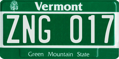 VT license plate ZNG017