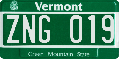 VT license plate ZNG019