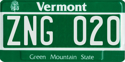 VT license plate ZNG020