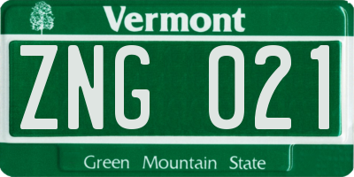 VT license plate ZNG021