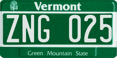 VT license plate ZNG025