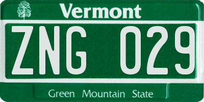 VT license plate ZNG029