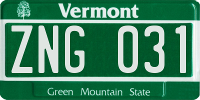 VT license plate ZNG031
