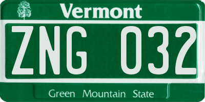 VT license plate ZNG032