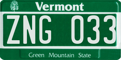 VT license plate ZNG033