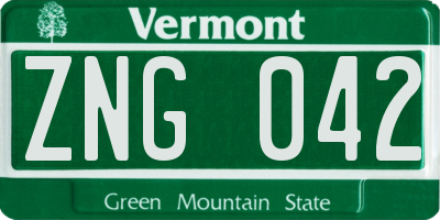 VT license plate ZNG042