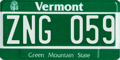 VT license plate ZNG059