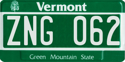 VT license plate ZNG062