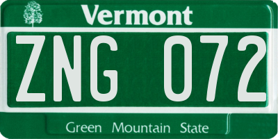 VT license plate ZNG072