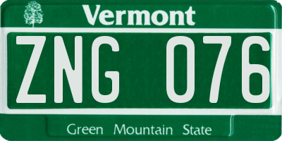 VT license plate ZNG076