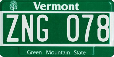 VT license plate ZNG078